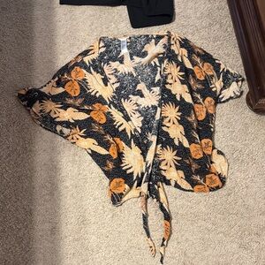Free People Black and Orange Floral Blouse